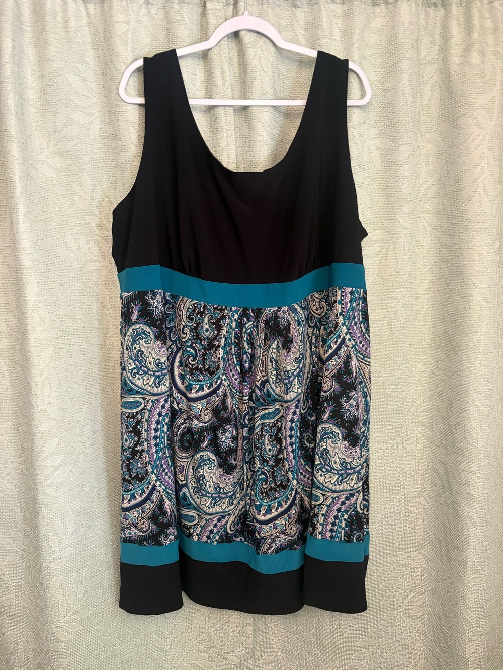 Sleeveless Black & Teal Paisley Women’s Dress - Plus Size